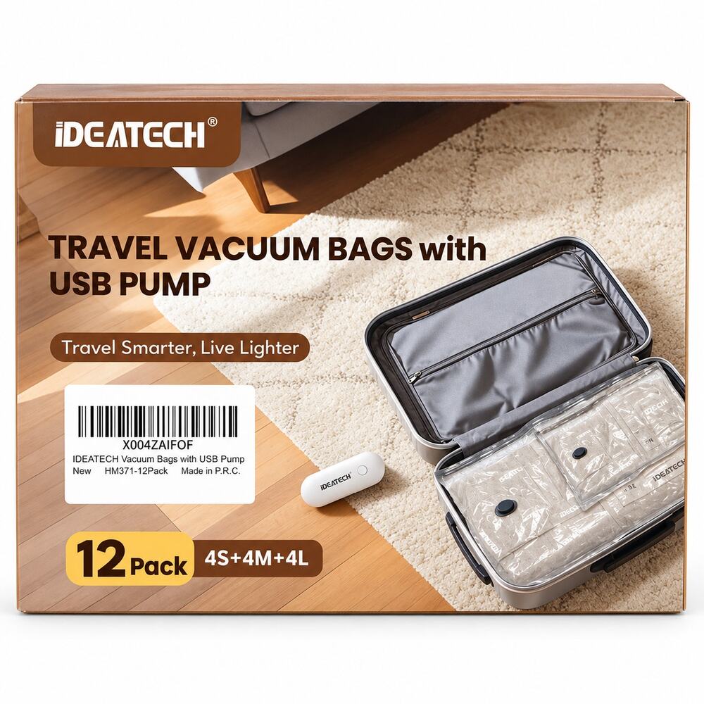 IDEATECH 12 Pack Travel Vacuum Storage Bags w/ USB Pump 4S 4M 4L New